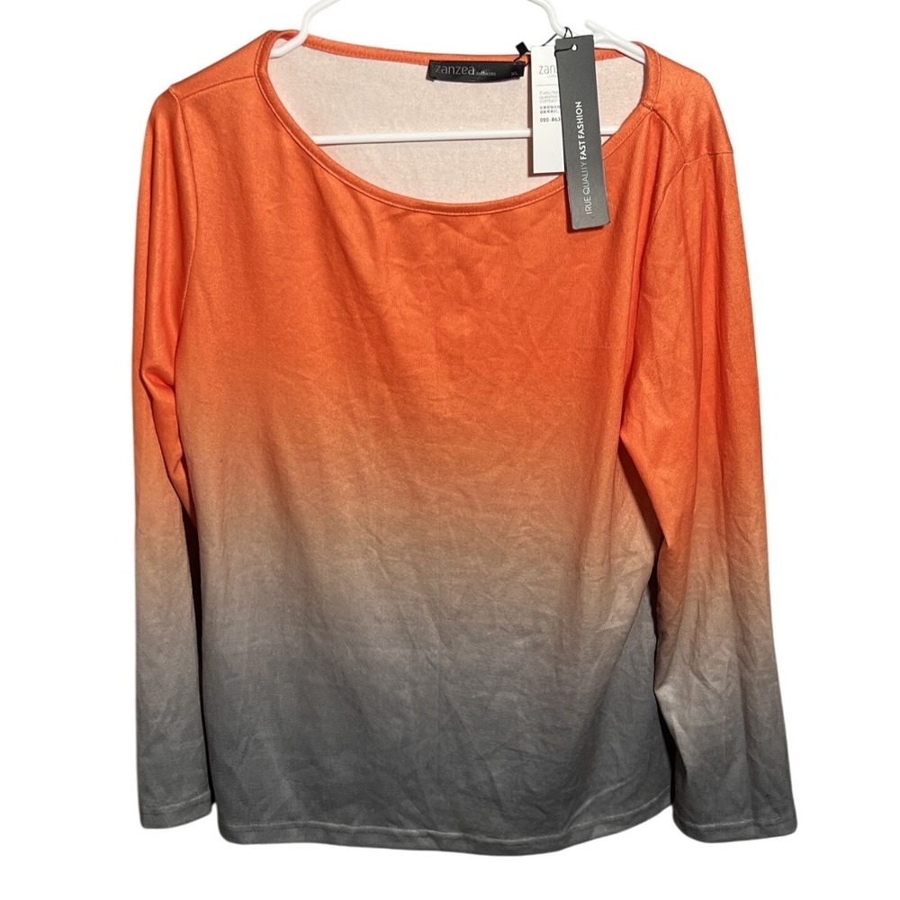 Zanzea Women's XL Orange Gray Ombre Long Sleeve Pullover Top Blouse New NWT
